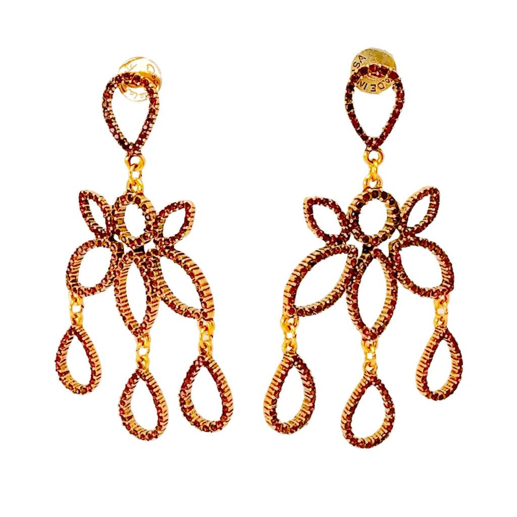 Oscar De La Renta Siam Red Crystal Floral Silhouette Post Earrings Gold-Tone 255$